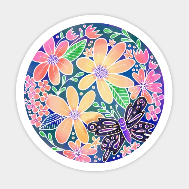 Circle of Butterflies and Flowers Sticker by RuthMCreative